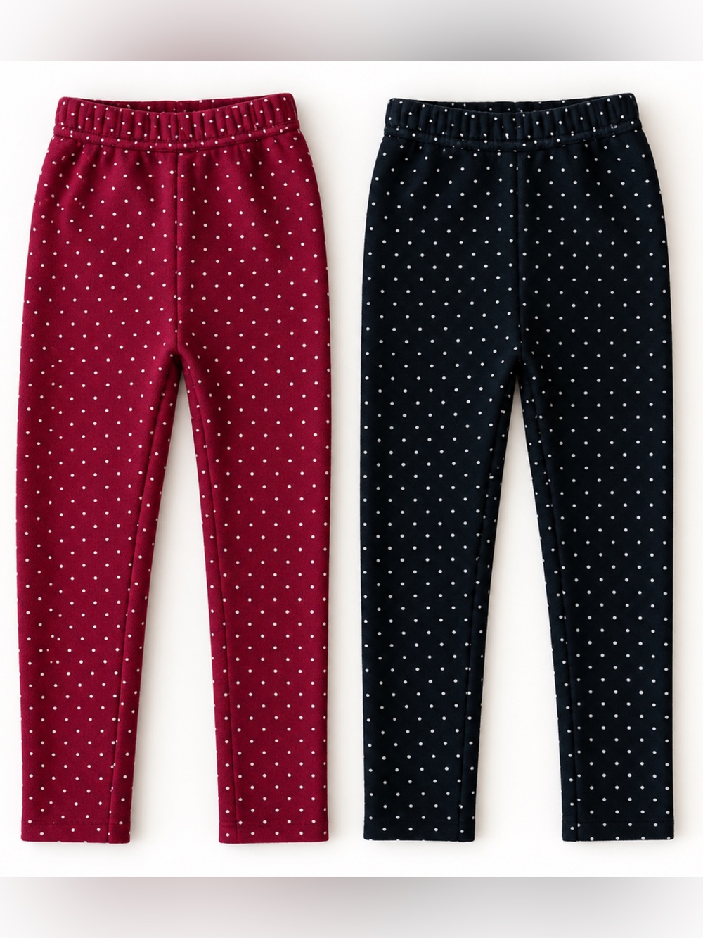 Girls Size 110 Velour Fleece Lined Polka Dot Leggings 2-Pair Bundle